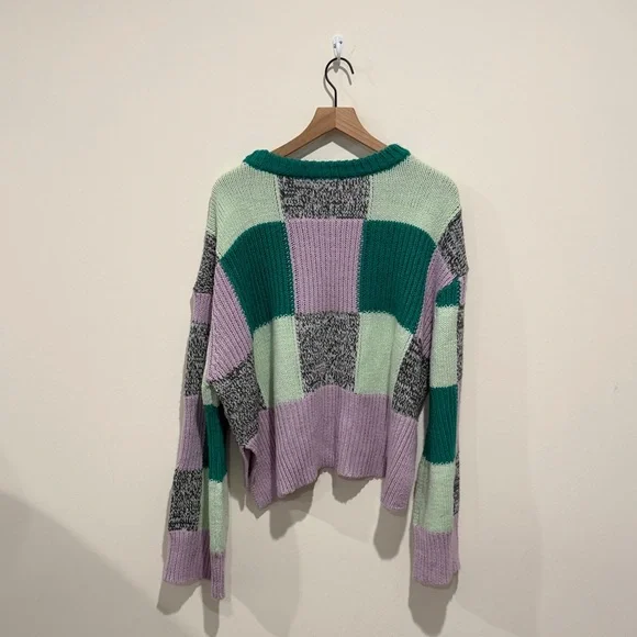 • For Love and Lemons • Finley Colorblock Oversized Sweater Purple / Green XL - Picture 4 of 4